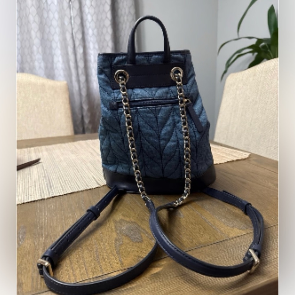 Kate Spade denim Quilted Bucket Backpack EUC - Picture 3 of 13